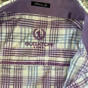 Bugatchi Purple Casual Button Down Shirt with Plaid Design Mens XL